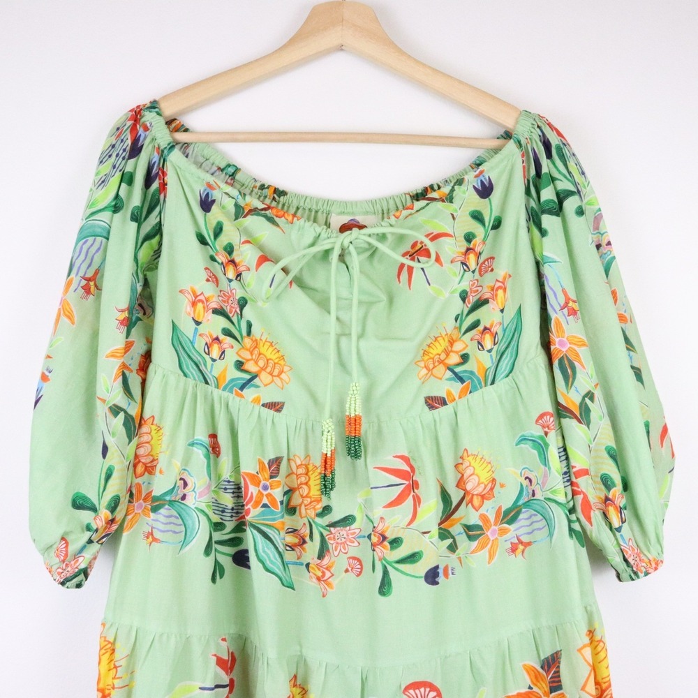 NWT Farm Rio Anthropologie Off-The-Shoulder Long-Sleeve Tiered Floral Midi Dress - Picture 7 of 12